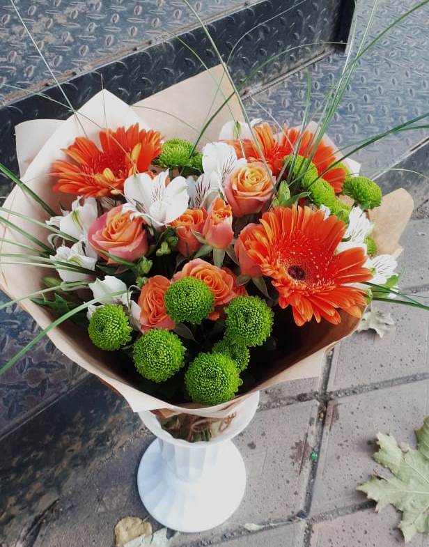 Букет цветов из: Герберы, Хризантемы, Альстромерии и Розы в Зыково