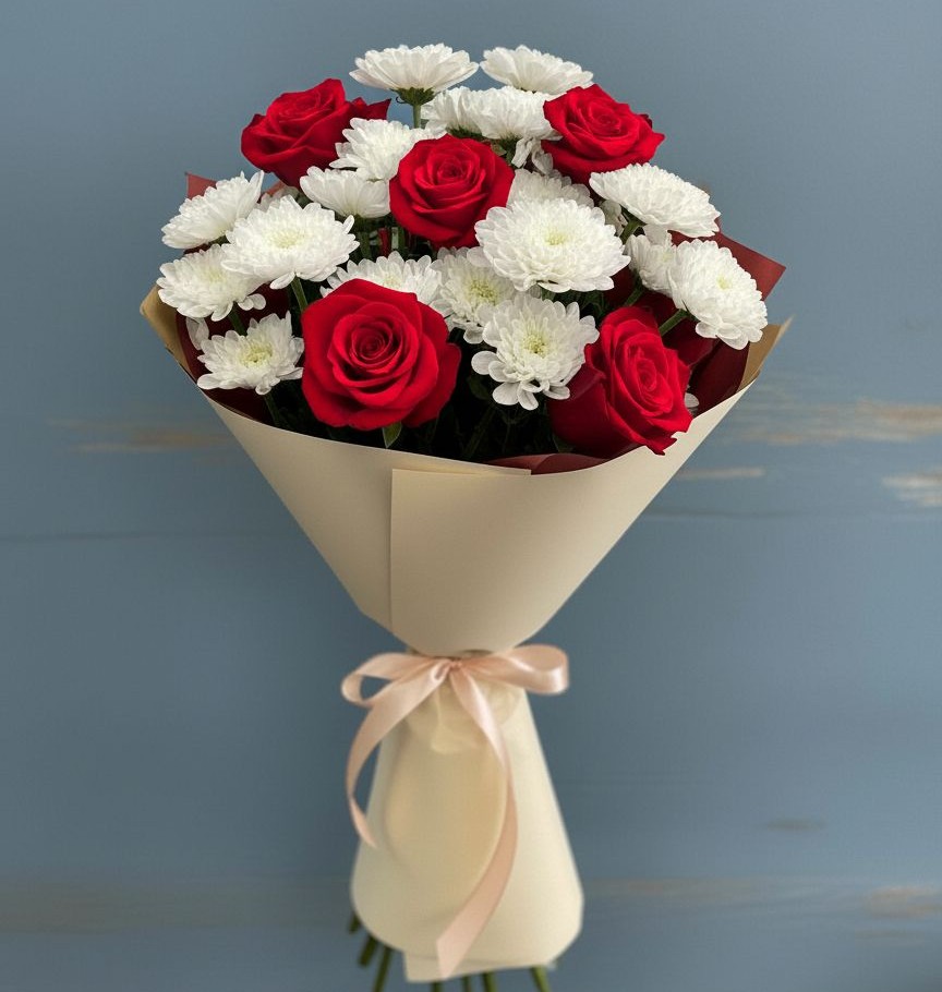 Букет цветов из: Розы и Хризантемы в Зыково