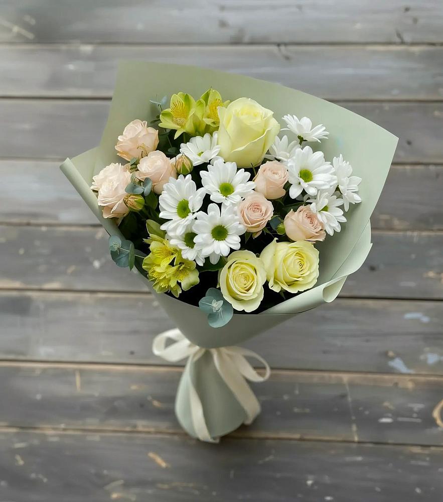 Букет цветов из: Альстромерии, Розы и Хризантемы в Зыково