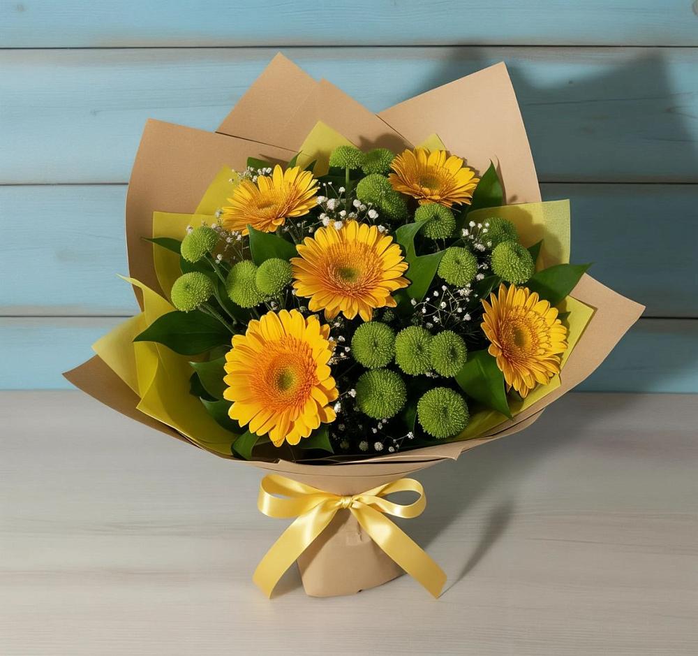 Букет цветов из: Герберы и Хризантемы в Зыково