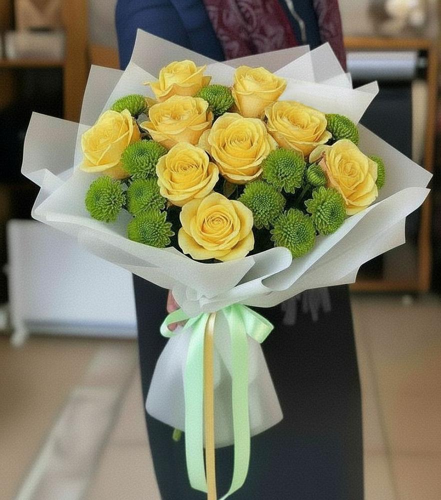 Букет цветов из: Хризантемы и Розы в Зыково