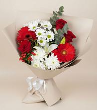 Букет цветов из:  Розы, Хризантемы, Герберы и Лилии в Зыково