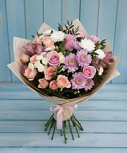 Букет цветов из:  Хризантемы, Розы и Альстромерии #REPLACE_PRED# Зыково