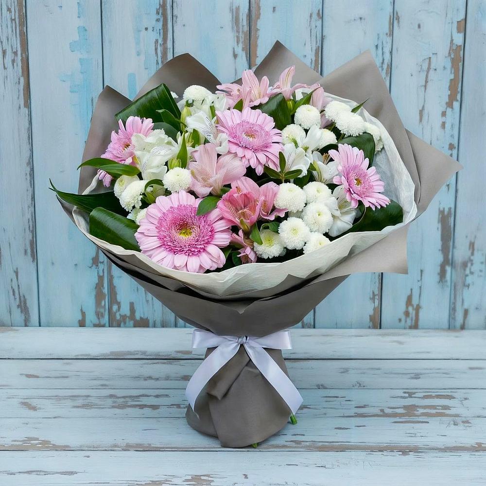 Букет цветов из: Герберы, Альстромерии и Хризантемы в Зыково